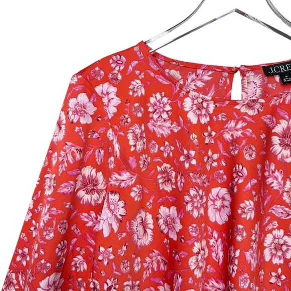 J. Crew Winter Garden Red Floral Poppy Ruffle Flare Women’s Blouse Sz M - Picture 3 of 10